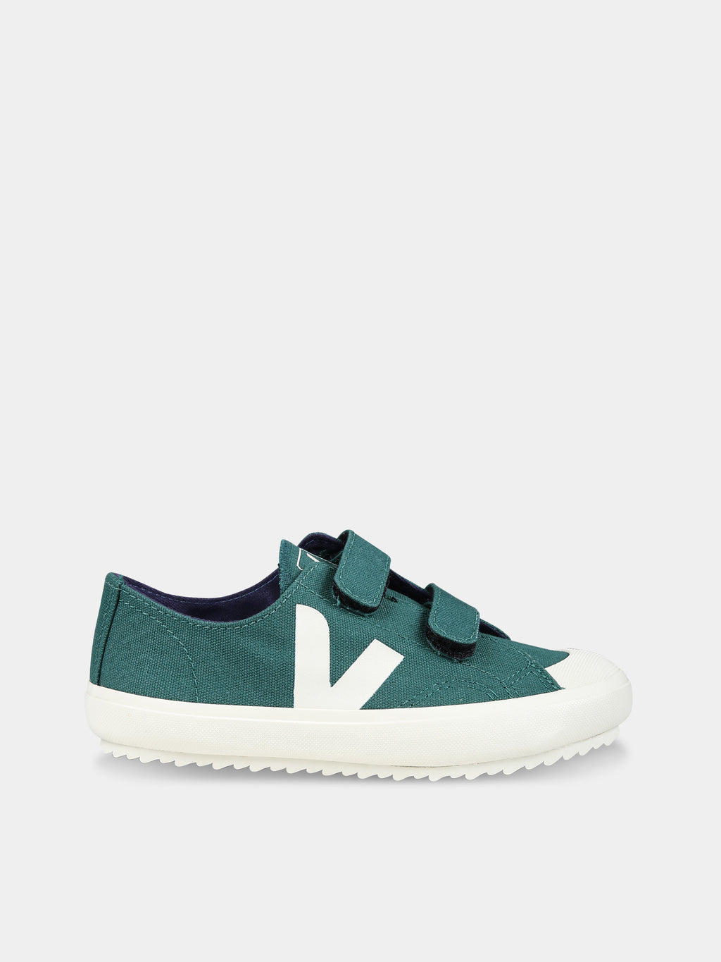 Green sneakers for kids with ivory logo